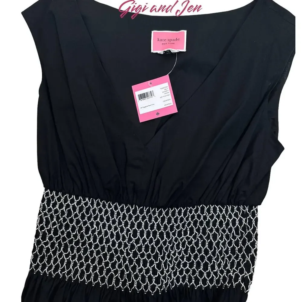 Kate Spade Poplin V-neck Dress Medium in Black